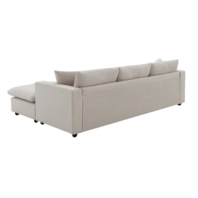 Canapé d'angle en polyester avec 2 coussins offerts et pouf convertible