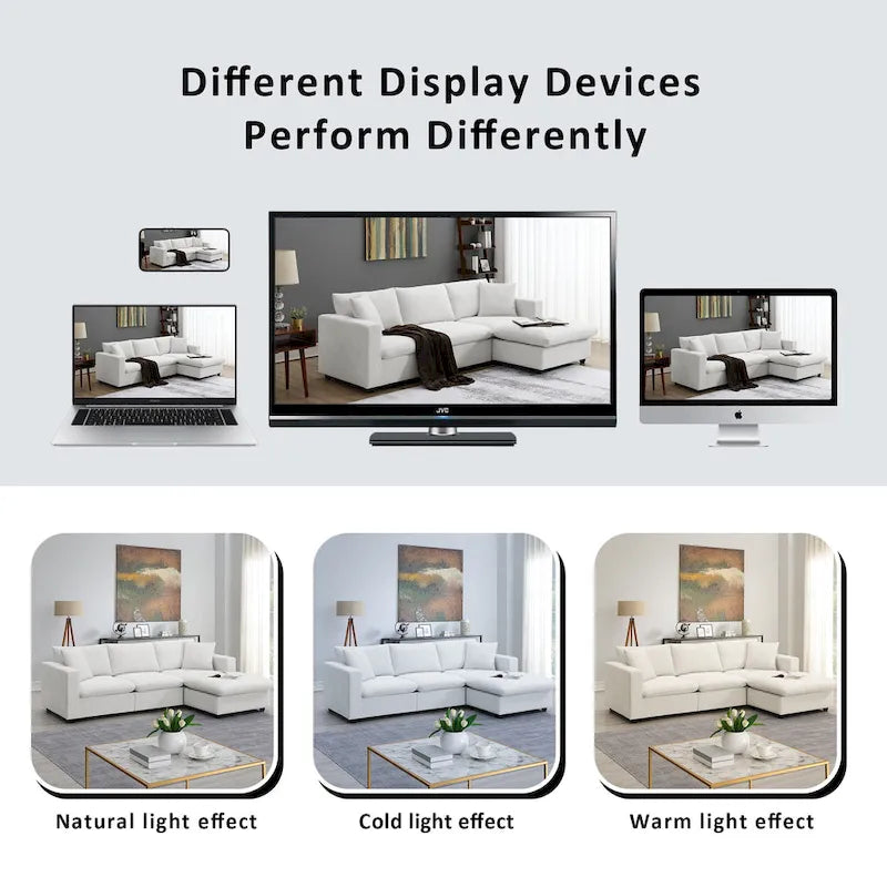 Canapé d'angle en polyester avec 2 coussins offerts et pouf convertible