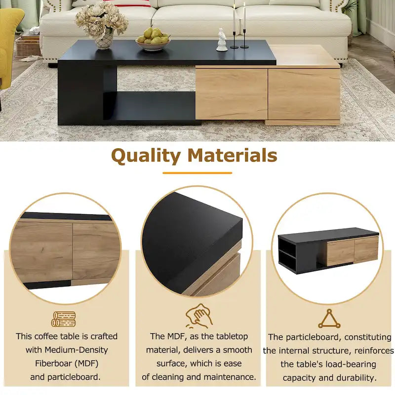 Table basse multifonctionnelle avec rangement dissimulé et 2 tiroirs
