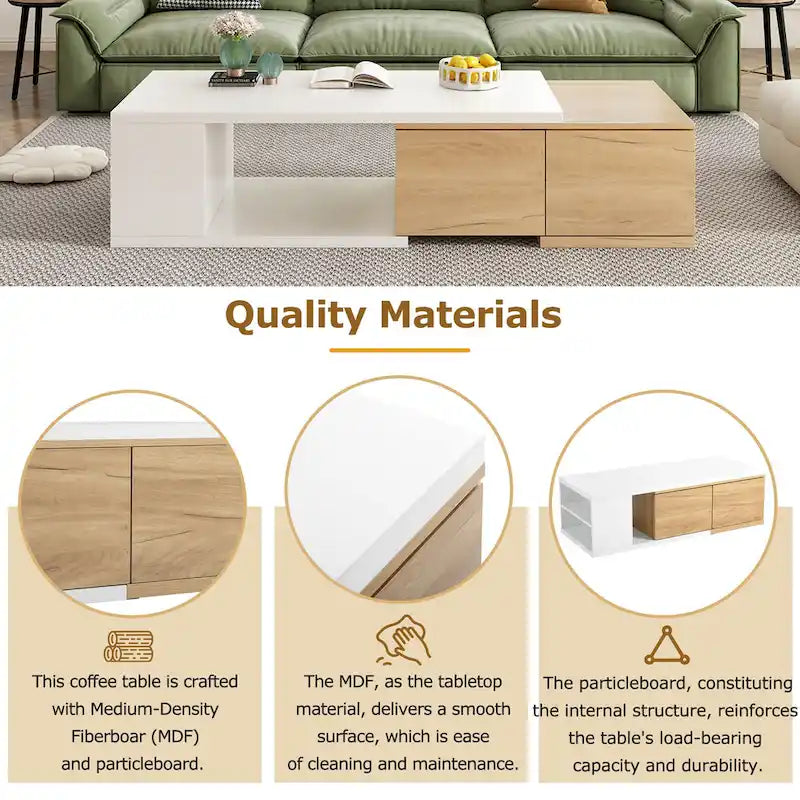Table basse multifonctionnelle avec rangement dissimulé et 2 tiroirs