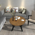 Table basse ronde de style campagnard en bois avec 4 pieds en bois massif