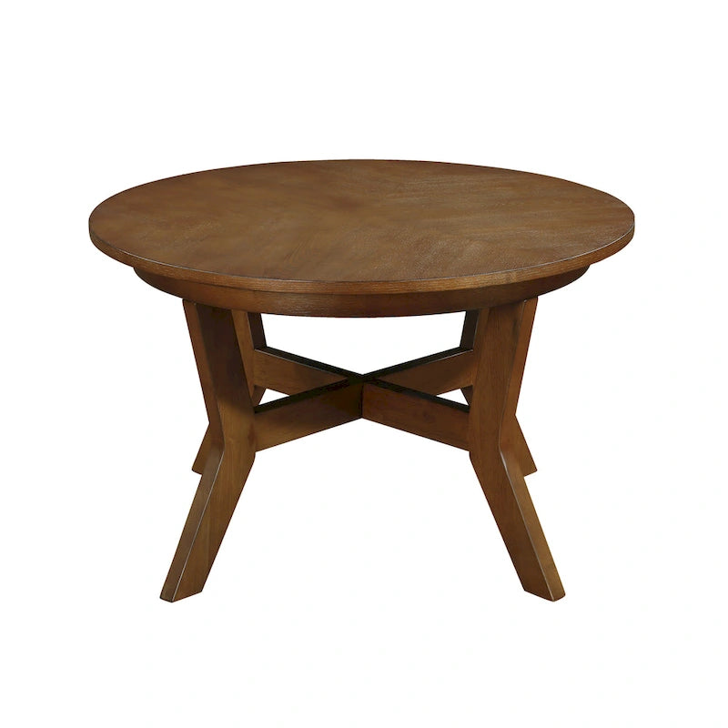 Table basse ronde de style campagnard en bois avec 4 pieds en bois massif