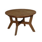 Table basse ronde de style campagnard en bois avec 4 pieds en bois massif