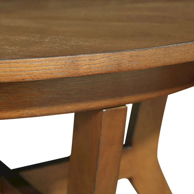 Table basse ronde de style campagnard en bois avec 4 pieds en bois massif