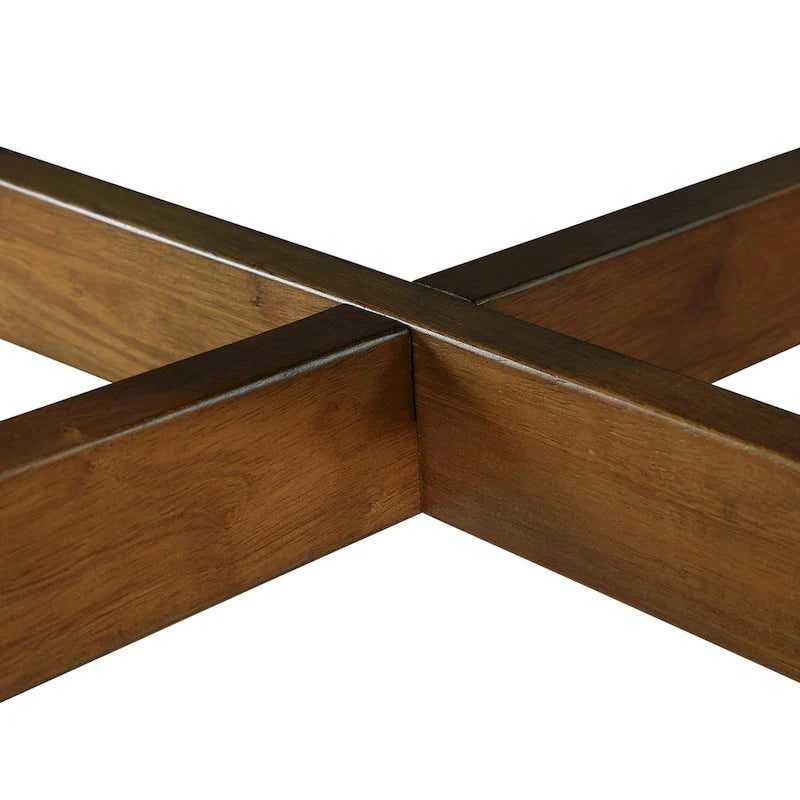 Table basse ronde de style campagnard en bois avec 4 pieds en bois massif