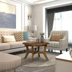 Table basse ronde de style campagnard en bois avec 4 pieds en bois massif