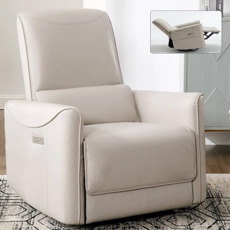 Fauteuil inclinable électrique pivotant et à bascule Leatheraire, mécanisme de mouvement robuste avec ports USB et Type-C
