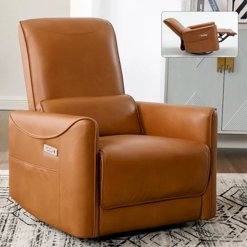 Fauteuil inclinable électrique pivotant et à bascule Leatheraire, mécanisme de mouvement robuste avec ports USB et Type-C