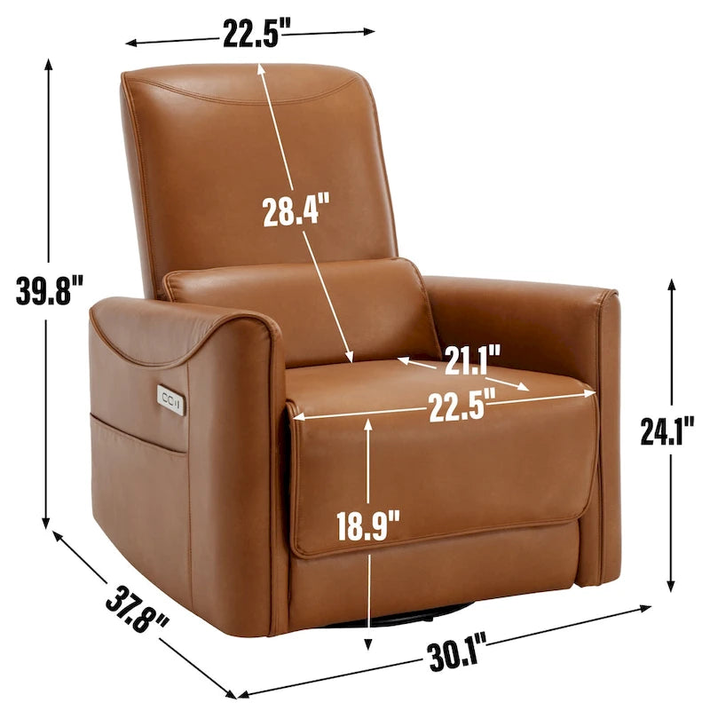 Fauteuil inclinable électrique pivotant et à bascule Leatheraire, mécanisme de mouvement robuste avec ports USB et Type-C