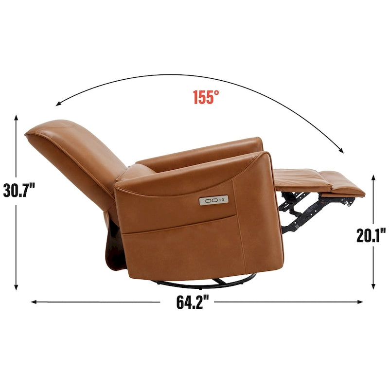 Fauteuil inclinable électrique pivotant et à bascule Leatheraire, mécanisme de mouvement robuste avec ports USB et Type-C