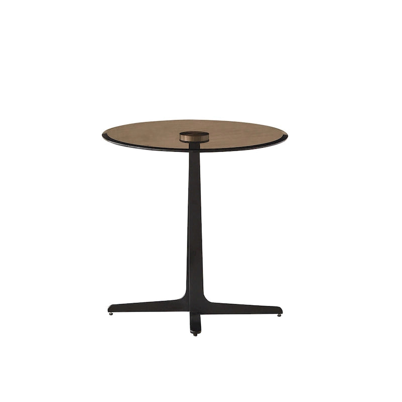 Table d'appoint/table de chevet ronde moderne avec plateau en verre - Meuble de nuit haut et élégant en métal