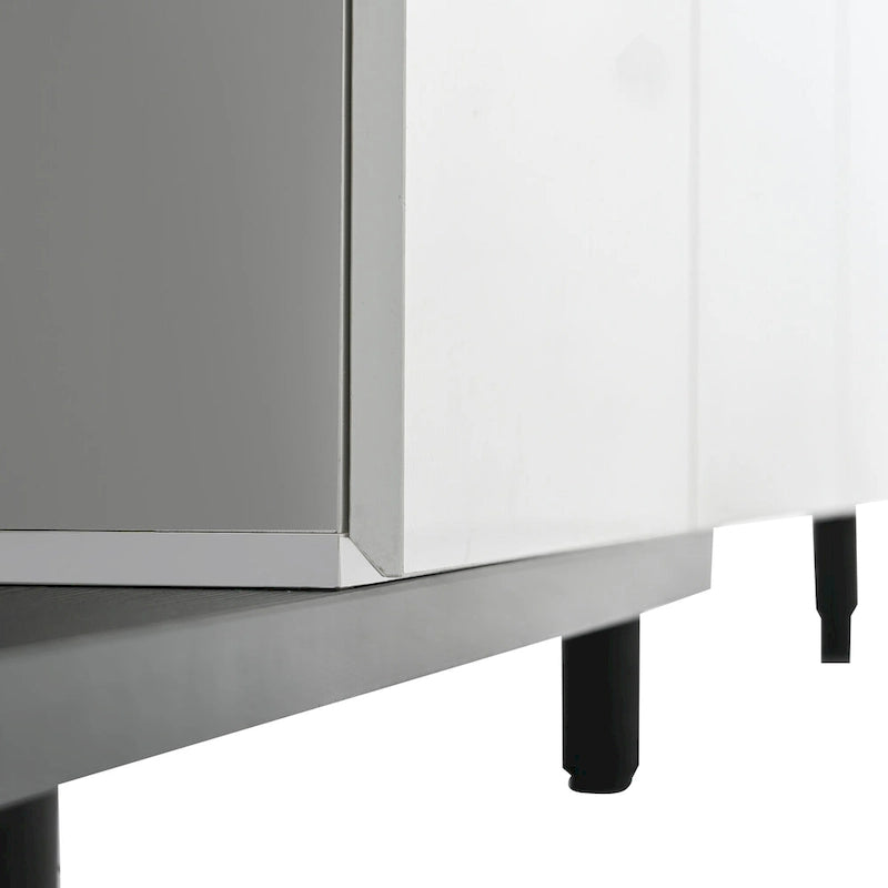 Meuble TV extensible blanc moderne avec 3 tiroirs et une étagère pour téléviseurs jusqu'à 80 pouces