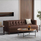 Dark Brown 80.75 Modern Button Tufted 3-Seater Sofa with Wood Legs