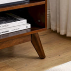 Meuble TV 59 pouces avec étagères ouvertes et portes en rotin pour téléviseurs de 65 pouces