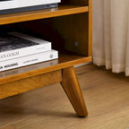 Meuble TV 59 pouces avec étagères ouvertes et portes en rotin pour téléviseurs de 65 pouces