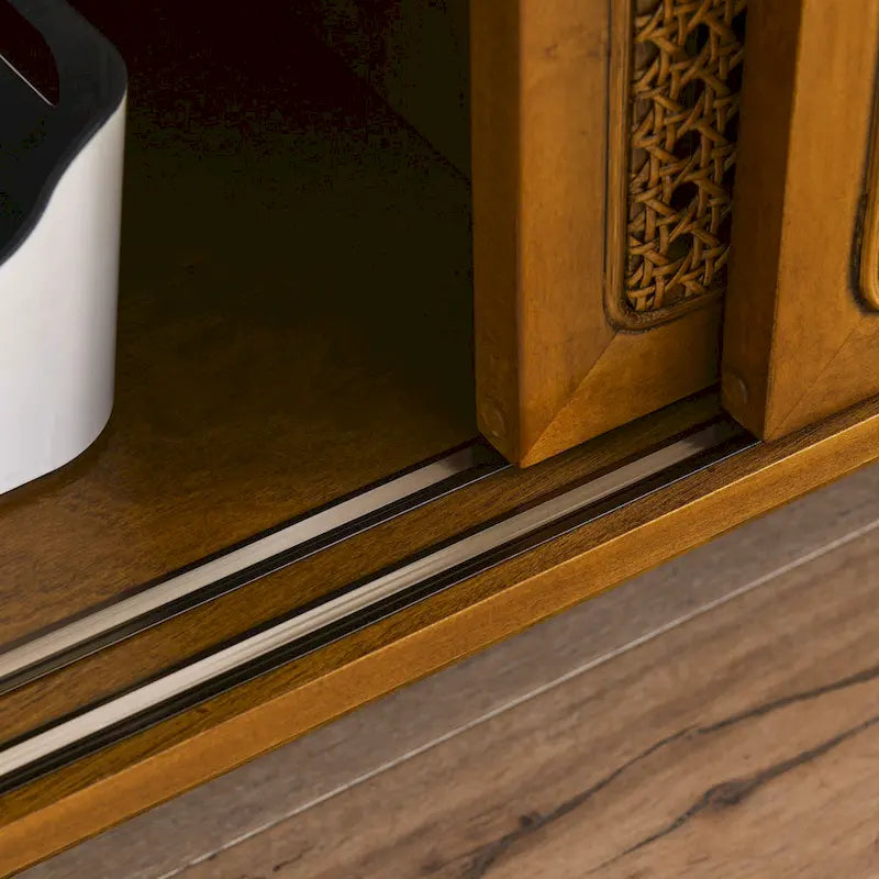 Meuble TV 59 pouces avec étagères ouvertes et portes en rotin pour téléviseurs de 65 pouces