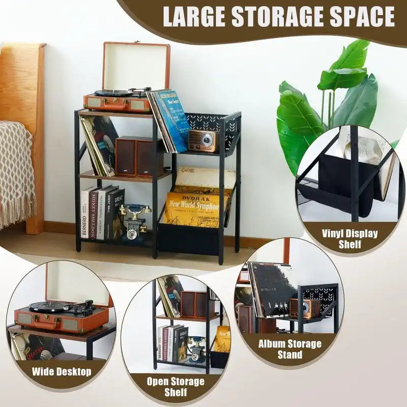 Présentoir à disques vinyles à 3 niveaux - 75,4 x 32 x 72,1 cm