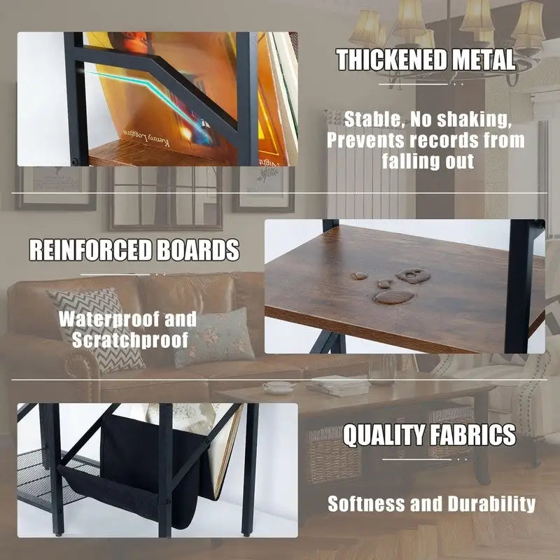 Présentoir à disques vinyles à 3 niveaux - 75,4 x 32 x 72,1 cm