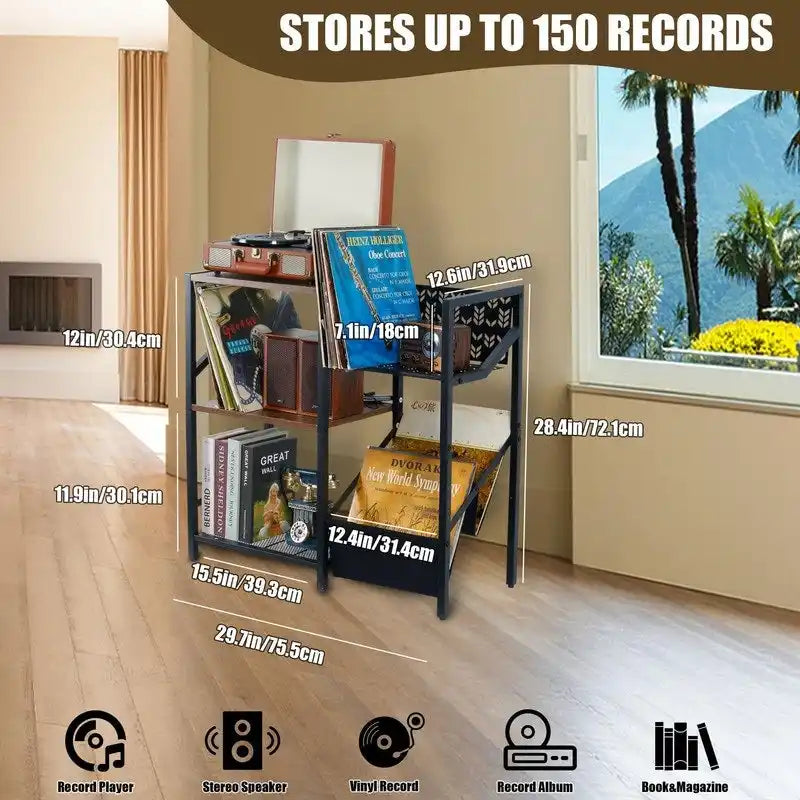 Présentoir à disques vinyles à 3 niveaux - 75,4 x 32 x 72,1 cm