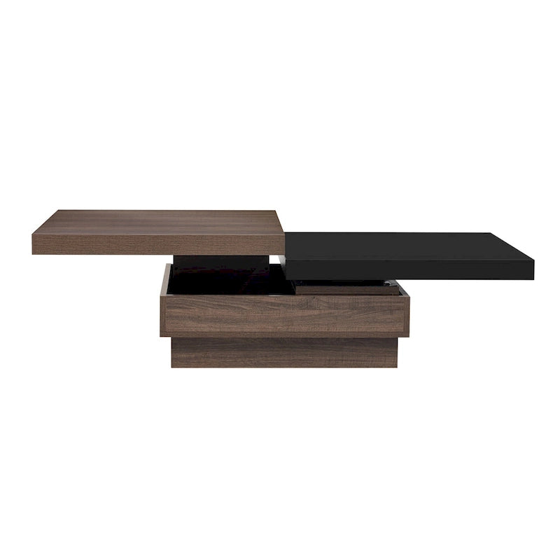 Table basse pivotante, table basse carrée moderne avec design imitation bois, 1 espace de rangement dissimulé pour le salon