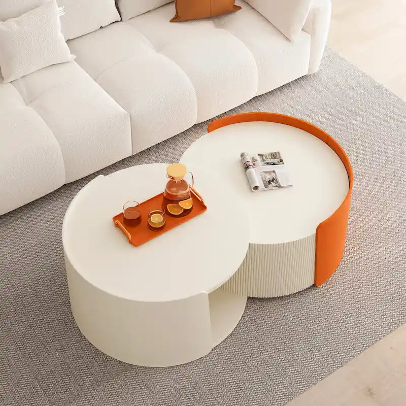 Tables basses gigognes, tables gigognes rondes et tables d'appoint pour petits espaces, tables d'appoint modernes avec plateau coulissant extensible