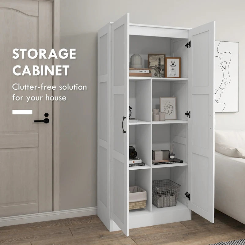 Armoire de rangement haute de 71 cm avec étagères amovibles, style moderne, avec portes à fermeture amortie, blanche