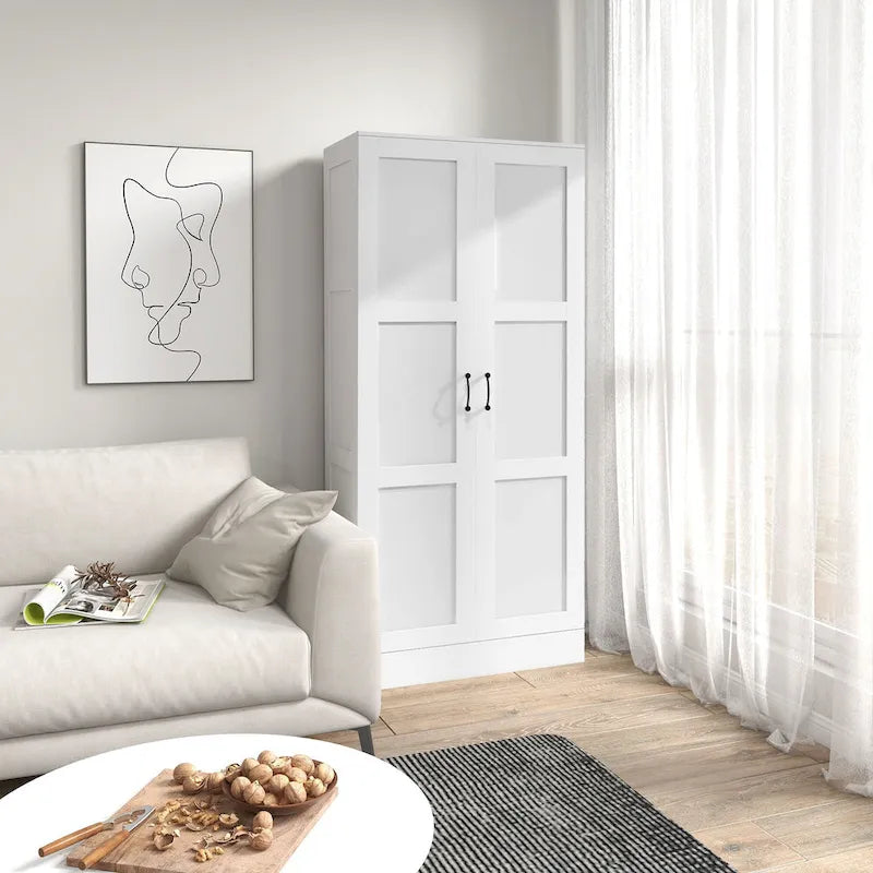 Armoire de rangement haute de 71 cm avec étagères amovibles, style moderne, avec portes à fermeture amortie, blanche