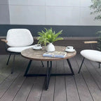 Table basse ronde en bois et métal noir