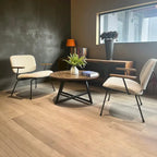 Table basse ronde en bois et métal noir