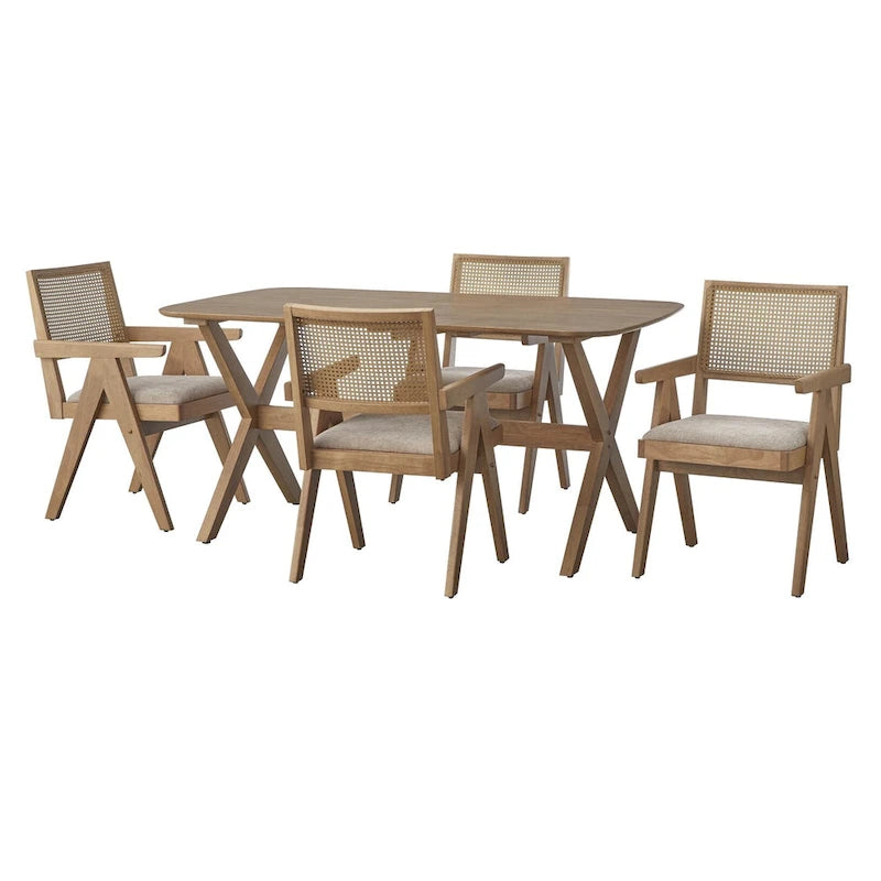 Ensemble de salle à manger 5 pièces en bois massif Lifestorey Baywood avec fauteuil