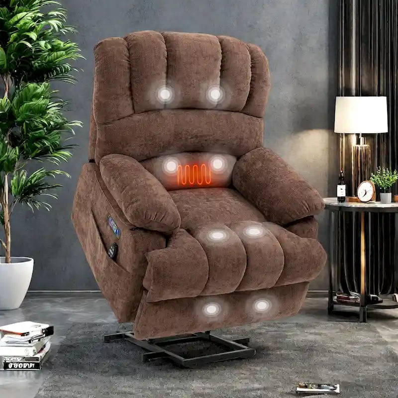 Fauteuil inclinable électrique surdimensionné en chenille avec massage et chauffage lombaire, port de chargement USB