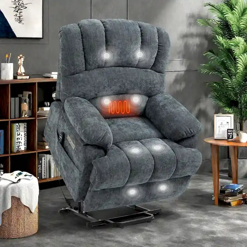 Fauteuil inclinable électrique surdimensionné en chenille avec massage et chauffage lombaire, port de chargement USB