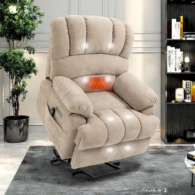 Fauteuil inclinable électrique surdimensionné en chenille avec massage et chauffage lombaire, port de chargement USB