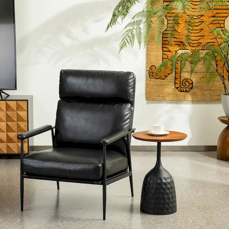 Glitzhome 33.75W Mid-Century Modern Leatherette Armchair With High Back and Padded Arms - 33.75 W x 39.5 H x 28 D