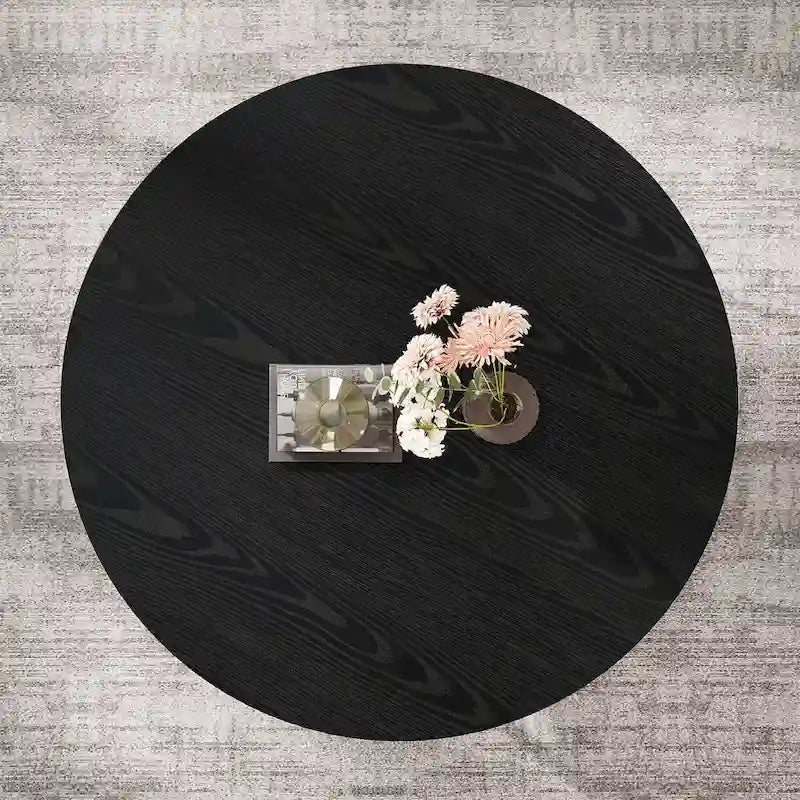 Table basse en bois, table basse ronde centrale à 2 niveaux avec étagères