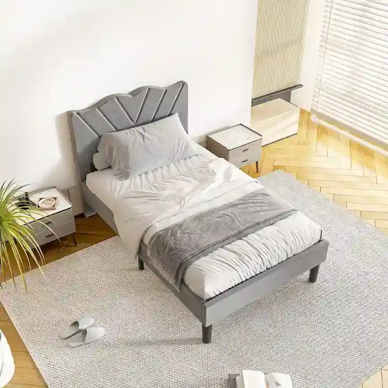 Cadre de lit plateforme moderne avec tête de lit rembourrée