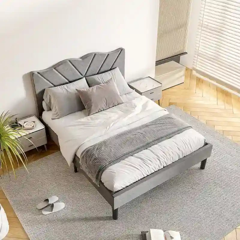 Cadre de lit plateforme moderne avec tête de lit rembourrée