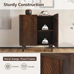 Meuble d'appoint rustique en bois, design cannelé, étagère réglable, rangement