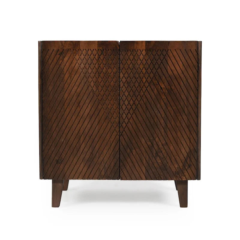 Meuble d'appoint rustique en bois, design cannelé, étagère réglable, rangement