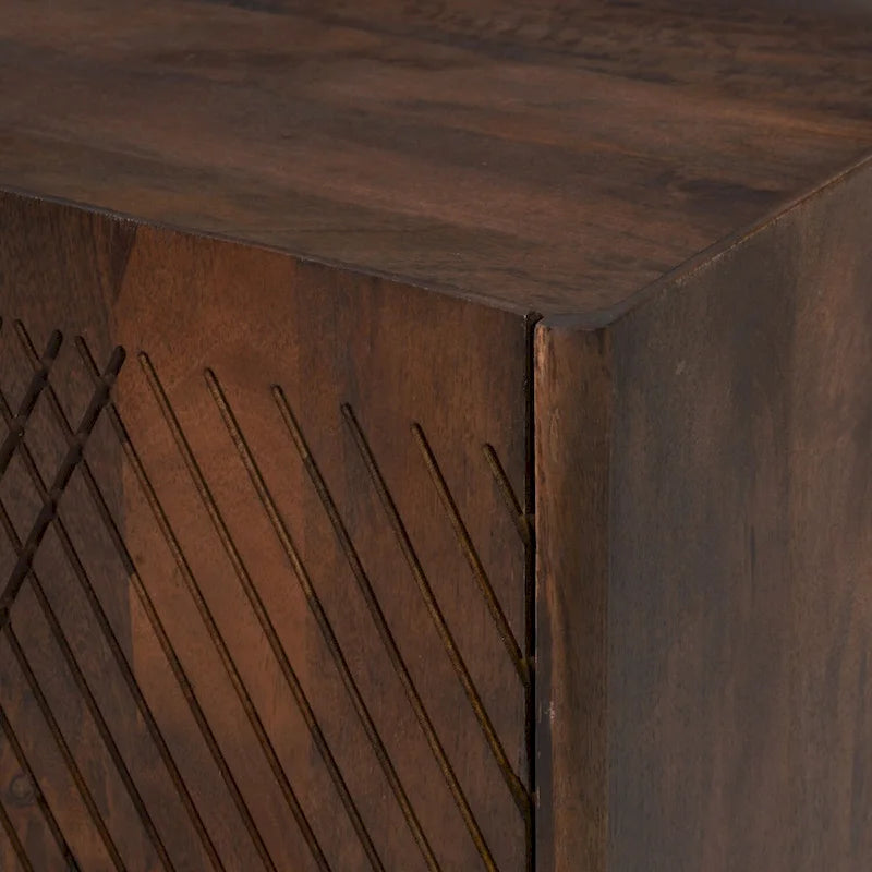 Meuble d'appoint rustique en bois, design cannelé, étagère réglable, rangement