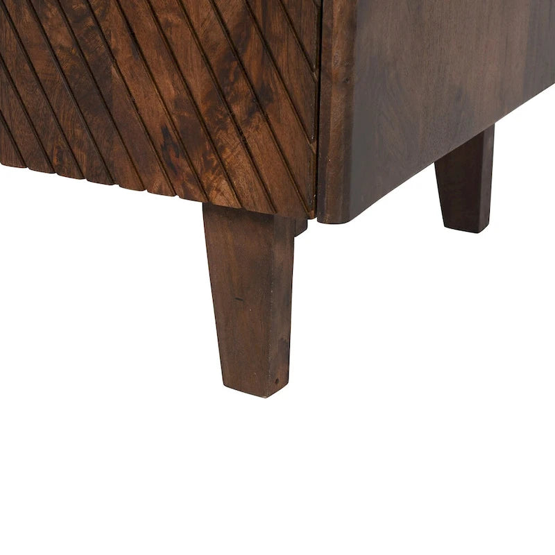 Meuble d'appoint rustique en bois, design cannelé, étagère réglable, rangement