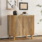 Meuble d'appoint rustique en bois, design cannelé, étagère réglable, rangement