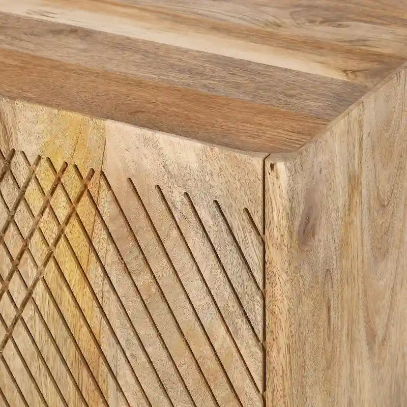Meuble d'appoint rustique en bois, design cannelé, étagère réglable, rangement