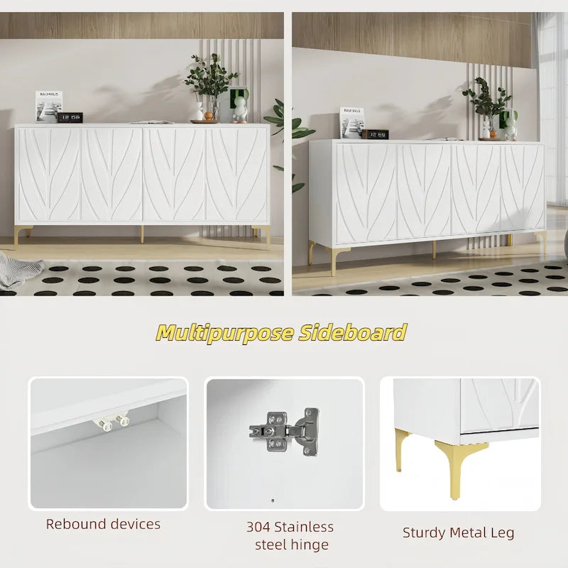 Buffet à 4 portes sans poignées pour salle à manger, salon