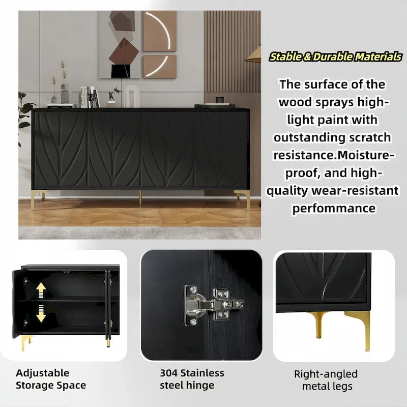 Buffet à 4 portes sans poignées pour salle à manger, salon