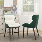 Set of 2 PU Upholstered Dining Chairs Modern Solid Back Chairs with Black Metal Legs