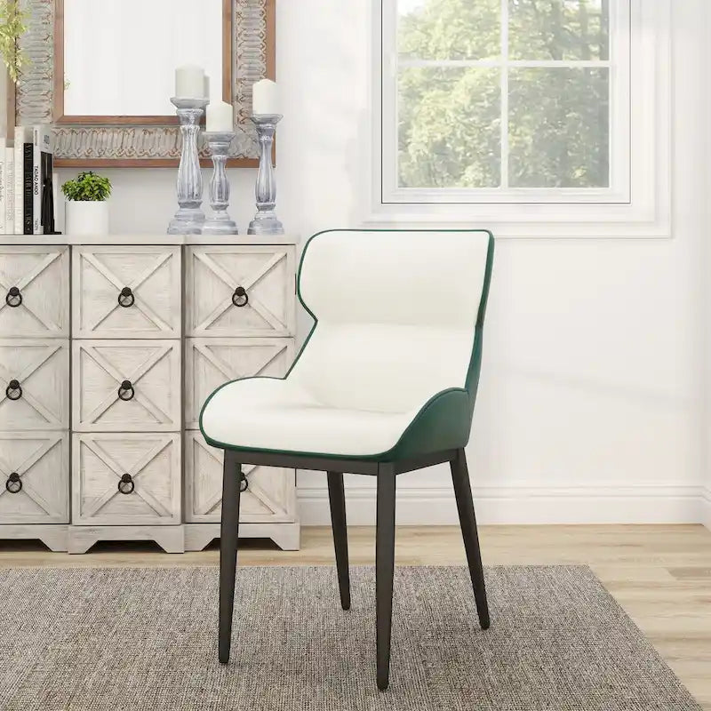 Ensemble de 2 chaises de salle à manger rembourrées en PU, chaises modernes à dossier plein avec pieds en métal noir