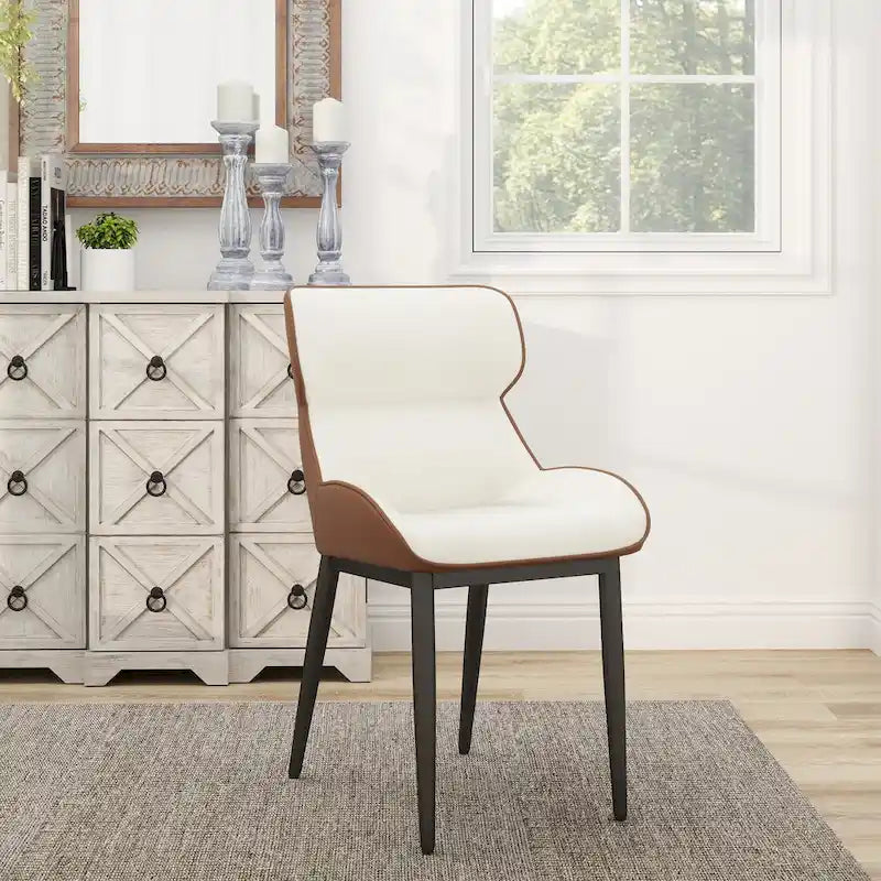 Ensemble de 2 chaises de salle à manger rembourrées en PU, chaises modernes à dossier plein avec pieds en métal noir