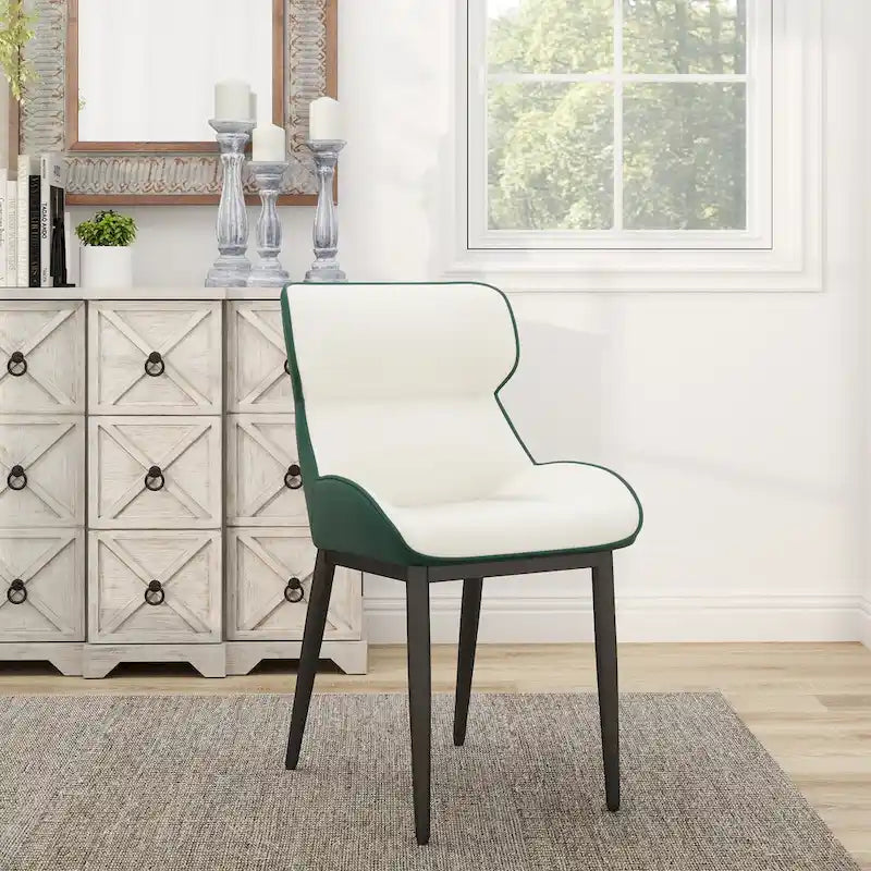 Ensemble de 2 chaises de salle à manger rembourrées en PU, chaises modernes à dossier plein avec pieds en métal noir