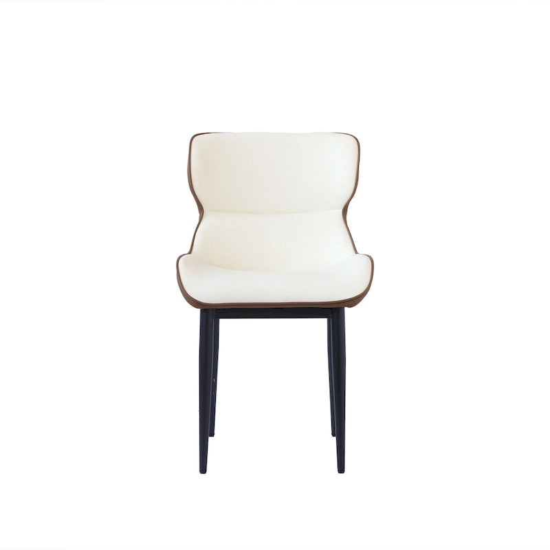 Ensemble de 2 chaises de salle à manger rembourrées en PU, chaises modernes à dossier plein avec pieds en métal noir